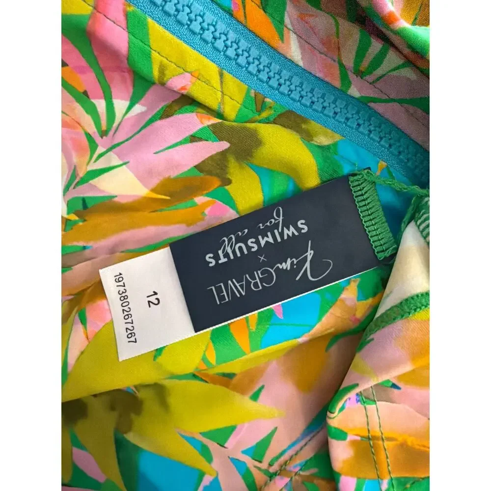 NWOT Kim Gravel x Swimsuits For All Zip-Front Swim Cardigan Caribbean palms  12